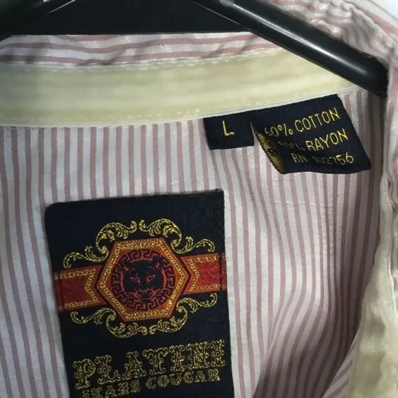 Platini Jeans Cougar Mens Stripe Western Cross Embellished Long Sleeve Shirt L - Picture 11 of 12